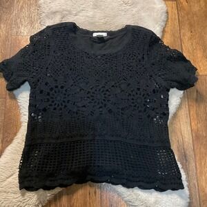 Design History‎ Blouse Size Large Open Knit Over Tank Black Womens